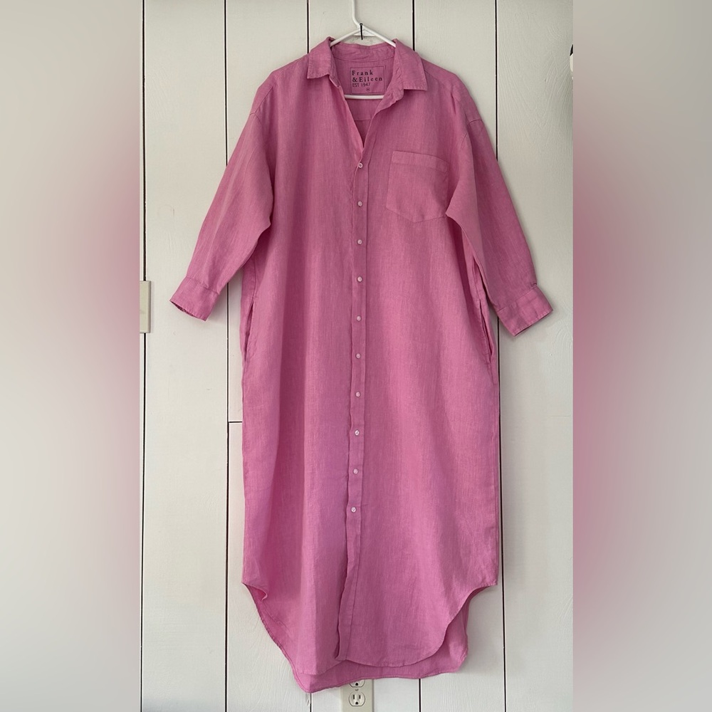 Frank & Eileen Megan Linen Maxi Shirtdress OS Bubblegum Pink NEW